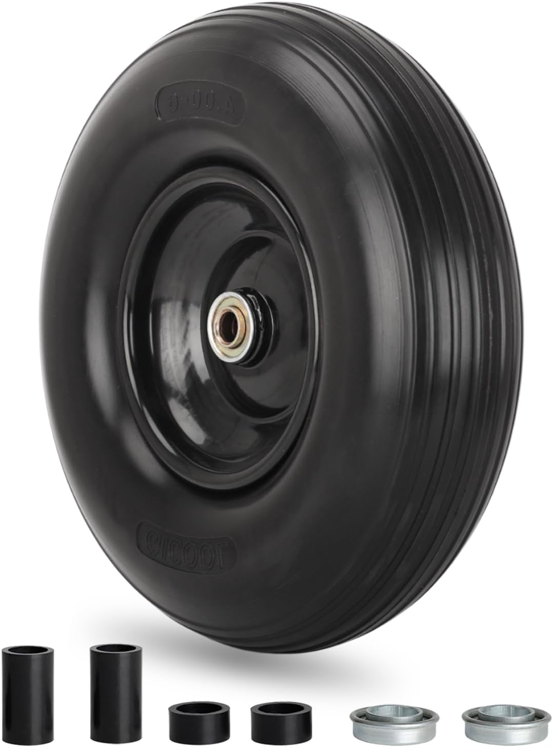 13" Wheelbarrow Tire, 4.00-6 Flat-free Solid Tire and Wheel, with 5/8" or 3/4" Bearings, 1.75" Centered Hub for Wheelbarrow/Wagon/Trolley/Garden Scooter Cart 13x4.00-6 Flat Free