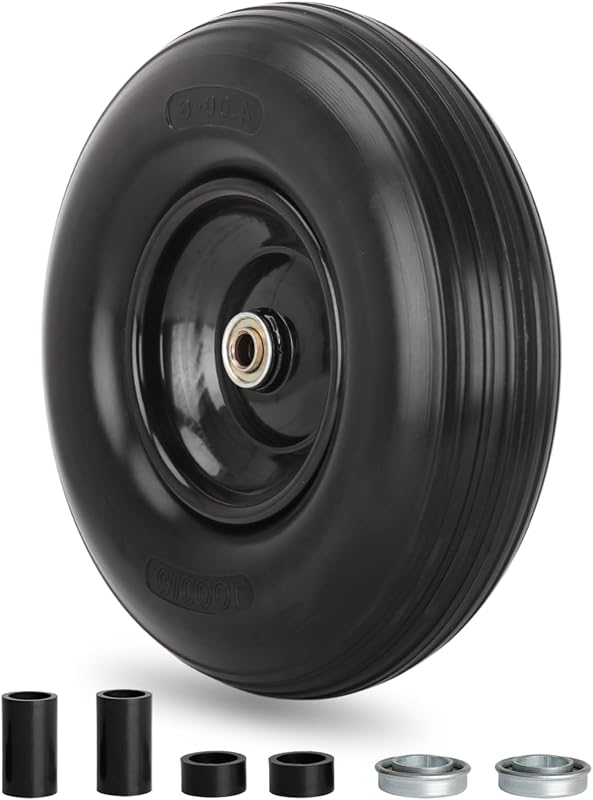 4.00-6 Wheelbarrow Tire, 13" Flat-free Solid Tire and Wheel, with 5/8" or 3/4" Bearings, 1.75" Centered Hub for Wheelbarrow/Wagon/Trolley/Garden Scooter Cart