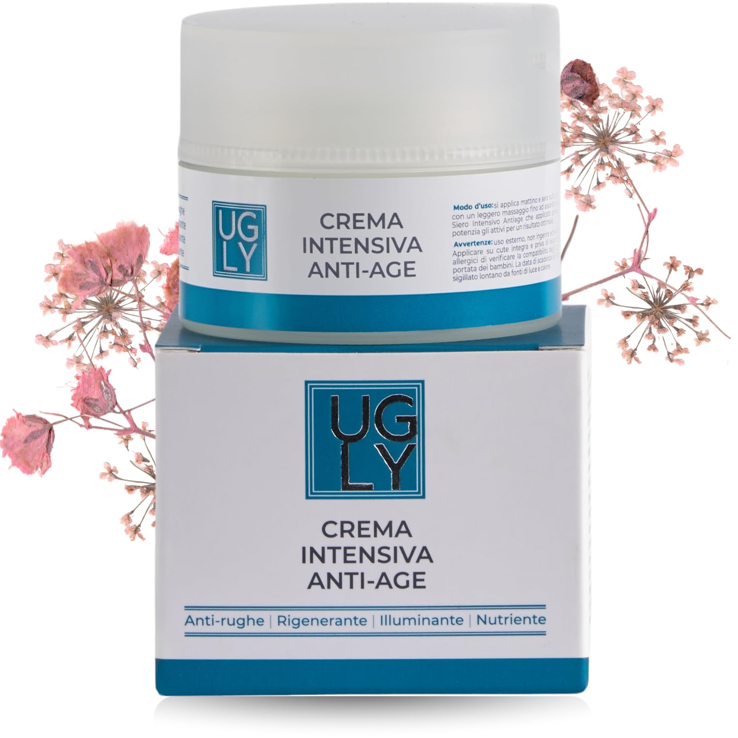 UGLY | Crema Intensiva Anti-Age da 50ml per Viso e Pelle Effetto Antirughe Acido Ialuronico con Cellule Staminali, Acido Lattobionico Antimacchia Esfoliante contro Rughe e Linee Sottili