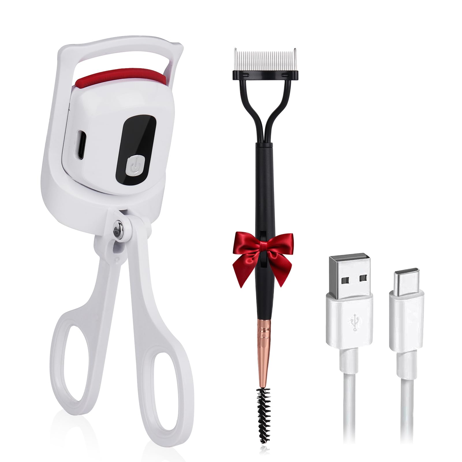 HLGO Rizador de pestañas con calefacción, rizador de pestañas eléctrico, rizador de pestañas recargable por USB-C, rizador natural rápido y moldeado de larga duración, con pantalla de temperatura