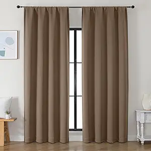 Simplebrand Ava Brown Blackout Curtains for Bedroom 90 Inches Long 2 Panels Set, Solid Privacy Energy Saving Living Room Window Treatment Curtains Blackout Drapes, W50 x L90 Inch, Brown