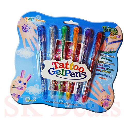 DPNY Kids Gel Tattoo Pens Safe Fun Craft Decoration Glitter Pens Set for Kids Fun