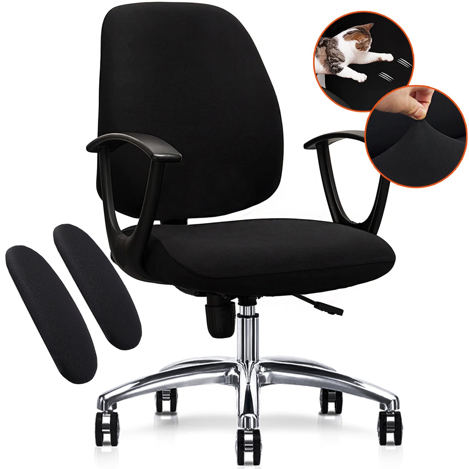 FYTXSZ Chair Covers Spandex Office Computer Chair Cover Stretch Removable Washable Rotate Swivel Chair Protective Covers (Chair Cover & Armrest Set)