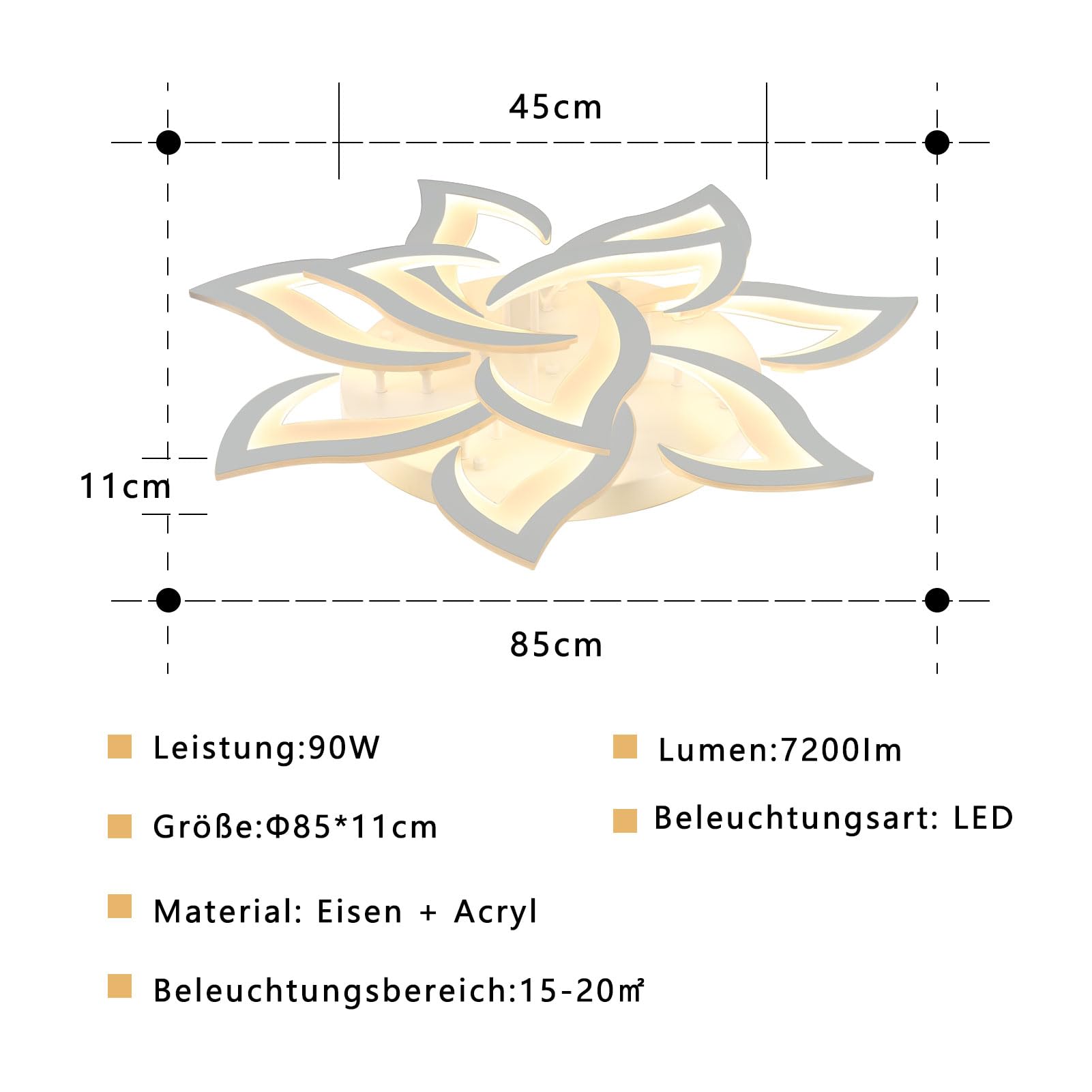 Sky angle Plafoniera LED Dimmerabile, Lampada da Soggiorno Con Telecomando, Moderna Lampadario, Lampada da Soffitto Per Camera da Letto Illuminazione da Soffitto, Plafoniera a Fiore 10 Teste/Ø85cm/90W