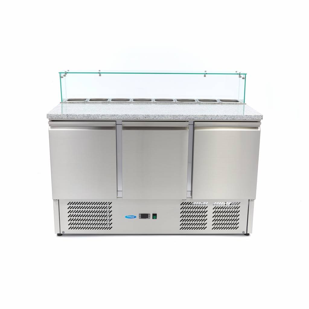 Maxima Réfrigérateur pour la préparation des pizzas - 137 cm - 3 portes - s'adapte à 8 x 1/6 GN - incl couvercle en verre
