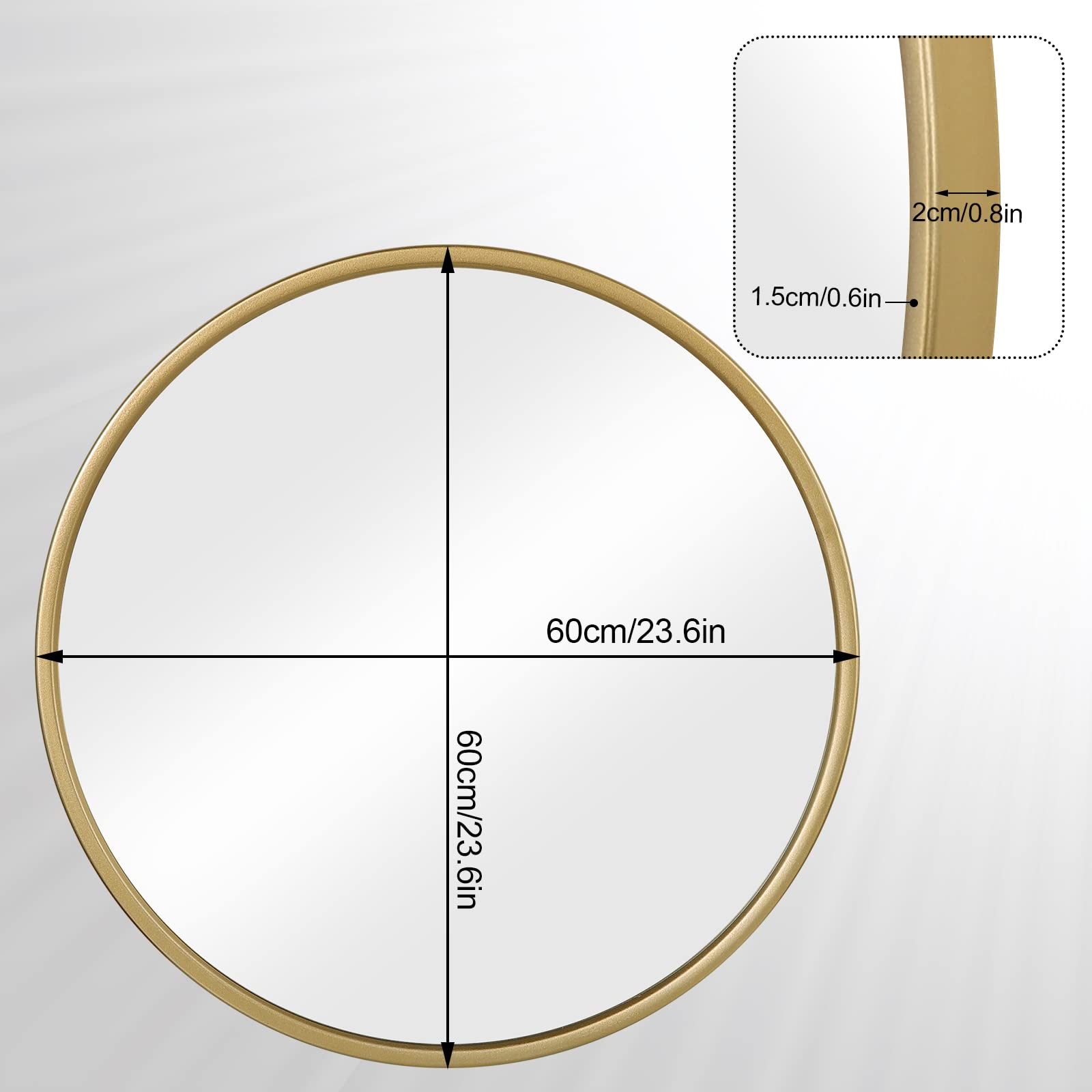 WOLTU Specchio da Parete,Tondo, Cornice in Metallo Antiruggine, Decorativo per Bagno con Immagine Nitida, Ideale per Trucco e Arredamento Moderno, Ingresso, Specchio Bagno, Rotondo Dorato 60cm