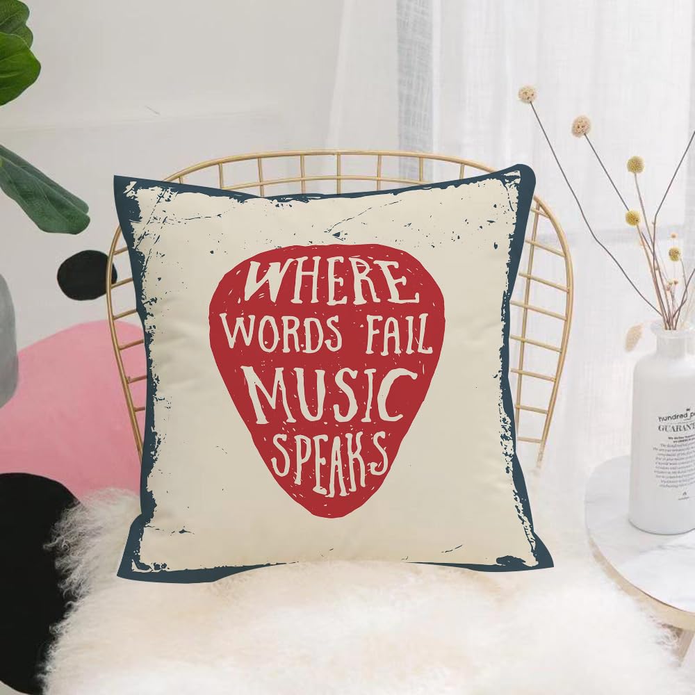 Hyosxw Rock Music,Where Words Fail Music Speaks Quo - A10 Cushion Cover,Throw Pillow Case Home Decorative For Living Room Bedroom Sofa Chair 18X18 Inch,Rock Music,Where Words Fail Music Speaks Quote Musical Slogan Hand Drawn Pic,Pillowcase 45X45cm