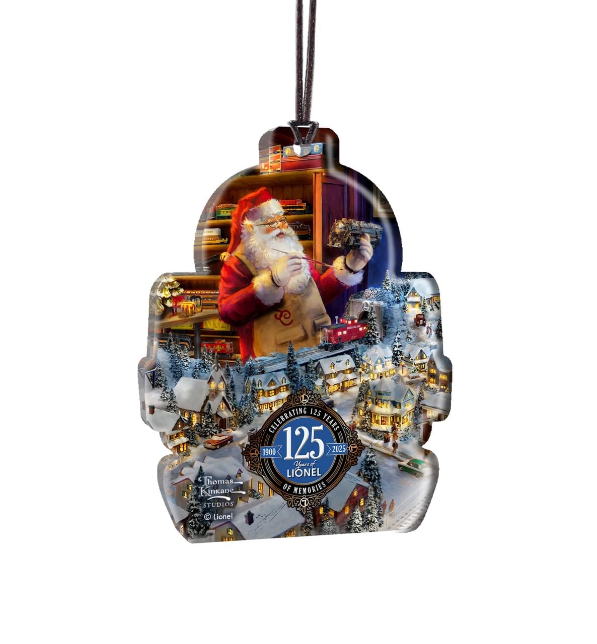 Trend Setters Santa's Final Touch Thomas Kinkade – Lionel - A Lionel Legacy – 4.4” X 2.2” Hanging Acrylic Print Accessory – Perfect For Gifting And Collecting – Officially Licensed Collectible