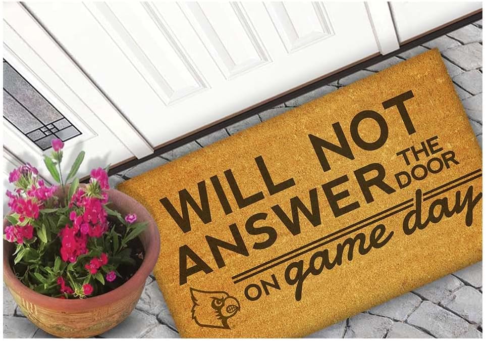 KH Sports Fan Will Not Answer on Gameday Coir, 18x30 Inches, Outdoor Rug Display Your Team Spirit with This Unique Louisville Cardinals Doormat, Multi