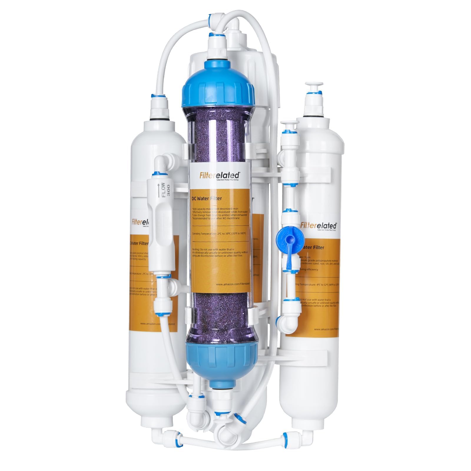 Sistema de ósmosis inversa de acuario de 4 etapas con válvula de descarga portátil RO+DI de filtración de agua desionizada, filtro DI que cambia de color, 100 GPD-TDS cerca de 0 ppm