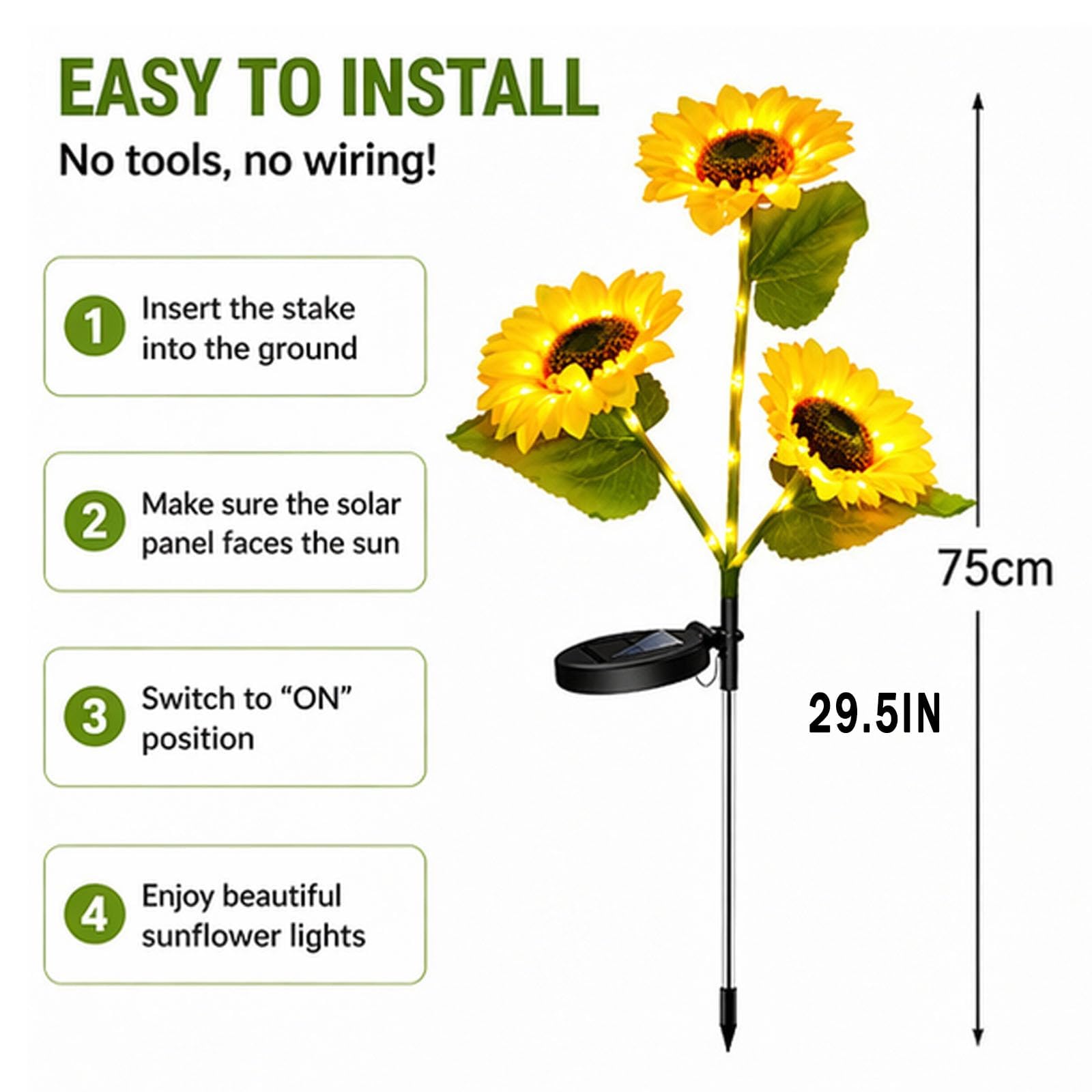 Girasoli ad energia solare per esterni, girasoli solari impermeabili per esterni, luci da giardino a forma di fiore, accensione e spegnimento automatico per giardino, cortile, patio (singolo (serie 5