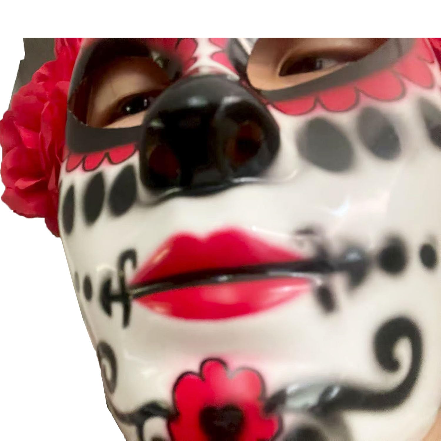 YaYuanSun Day of the Dead Headband and Mask Set including Black Lace Rose Flower Veil Dia De Los Muertos Mask Halloween Costume Mexican Flower Headwear - Image 3