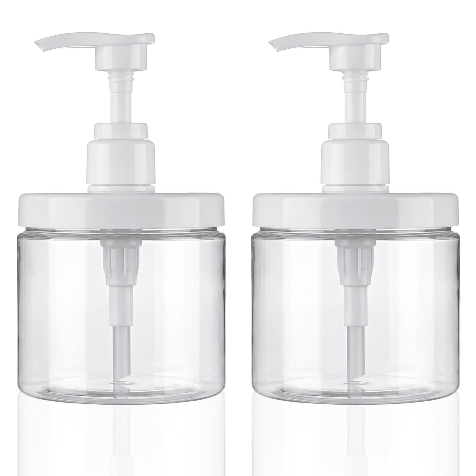 Cosywell Pump Bottle Dispenser Plastic Refillable Bottles Wide Mouth Jar Style Empty Bathroom Shower Containers for Lotion Shampoo Conditioner (Clear,
