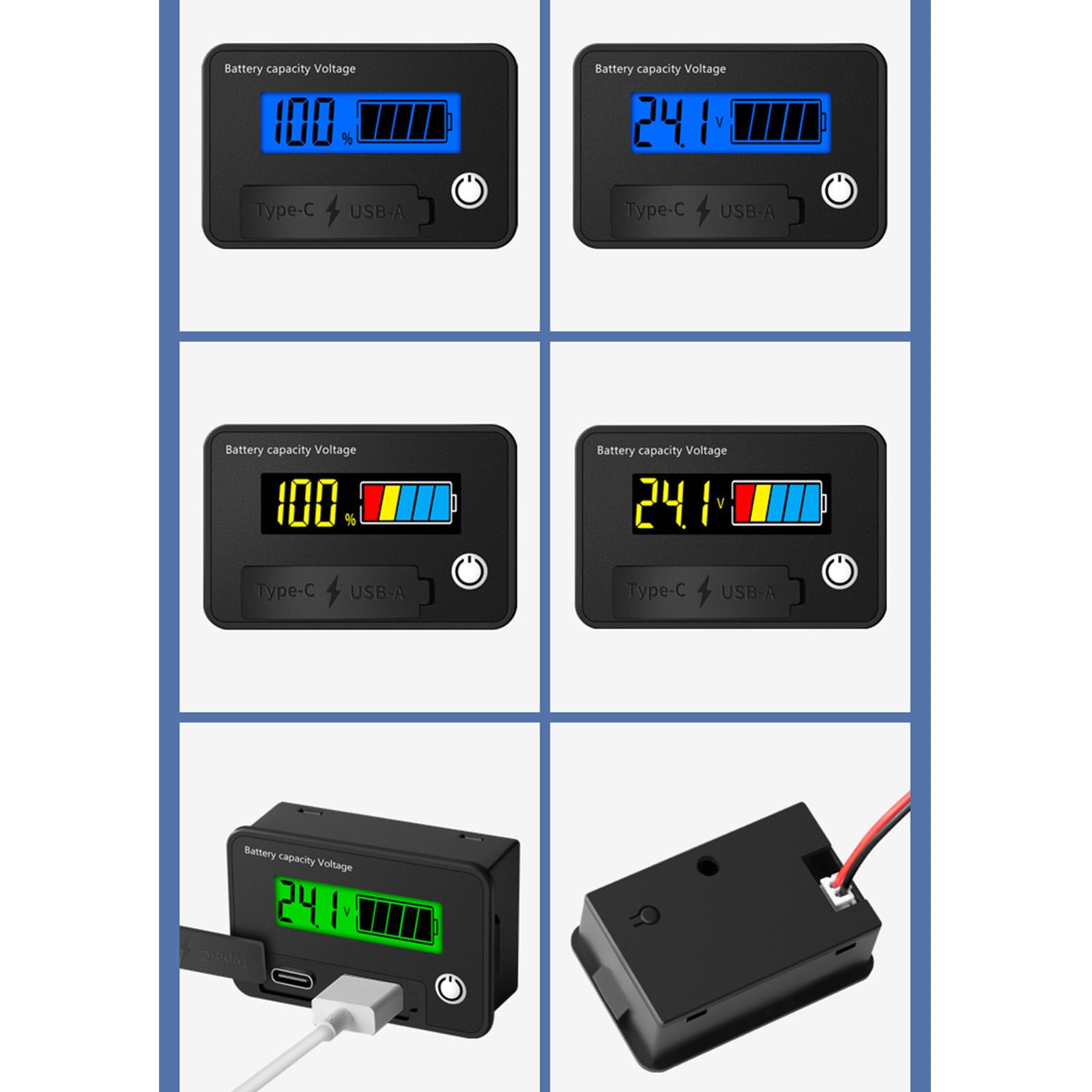 Hoembpn Voltmetro Digitale LED Per Batterie Auto - Monitor Tensione DC 8-30V, Doppia USB 20W, Per Litio E Piombo - Foto 4
