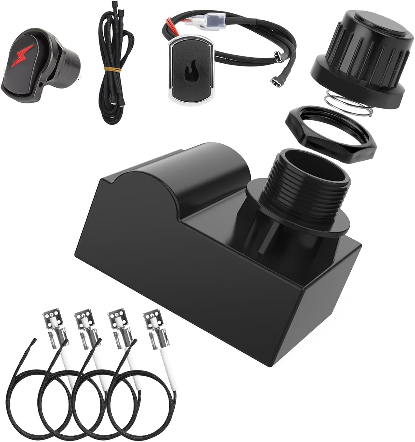 Grill Igniters for Charbroil Ignitor Replacement Kit, 4-Outlets Electronic Ignition Module with Wires G511-0055-W1 and 2 Push Buttons Igniter for Charbroil Surefire Ignition Systems