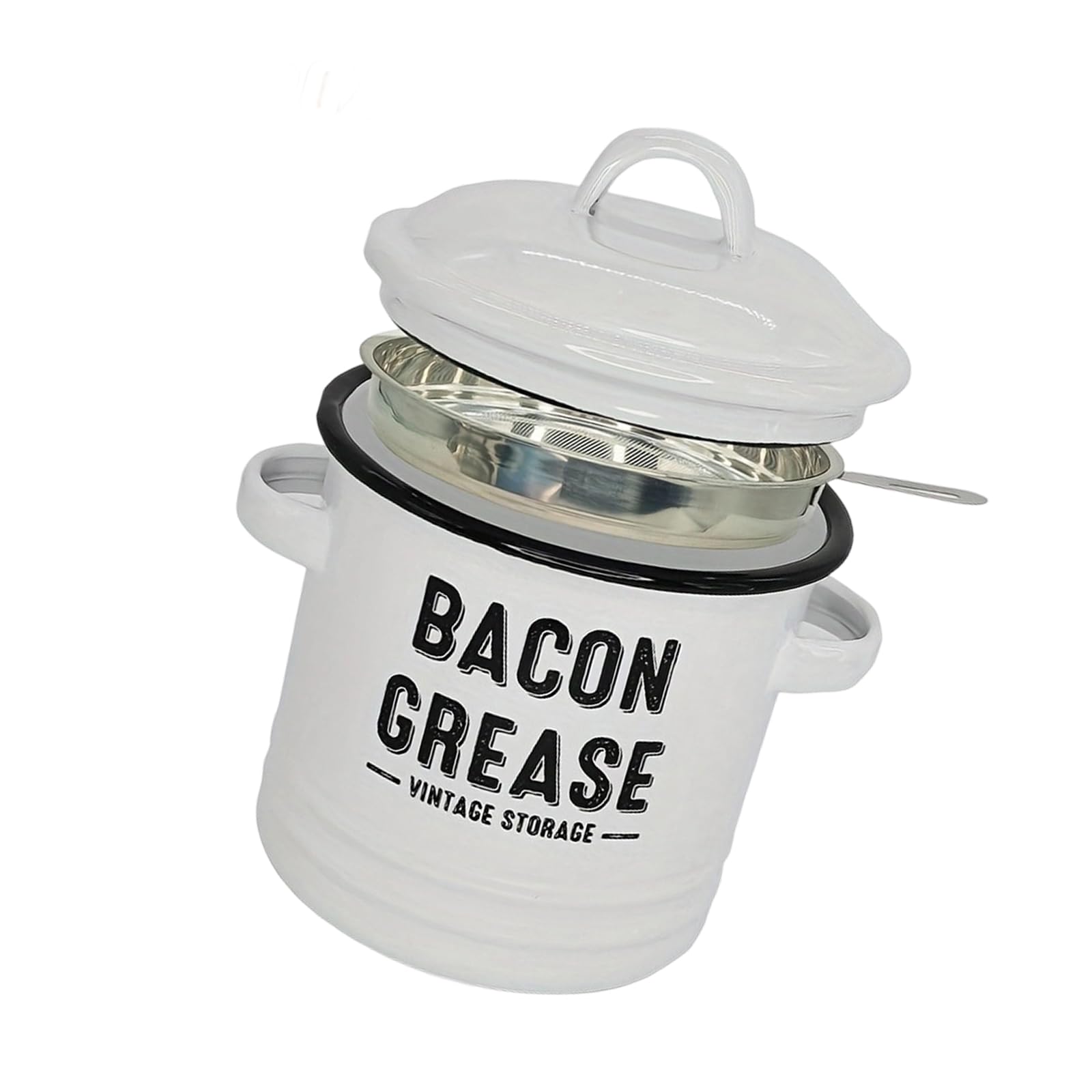 sodeber Handle Enameled Bacon Grease Container with Strainer Spoon Multifunctional Kitchen Gadget Kitchen Utensils for Cooking