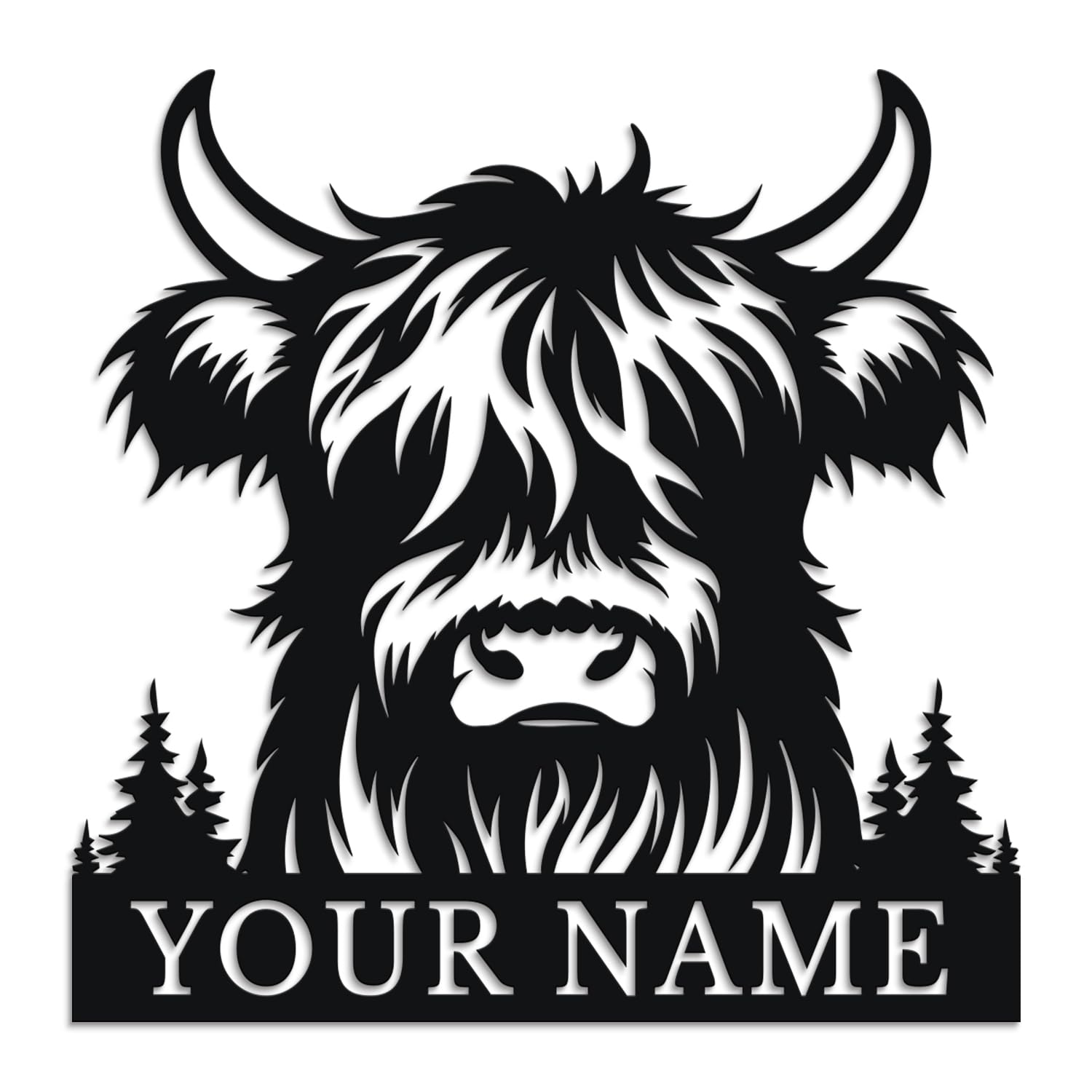 Herbraa Style-3 Personalized Highland Cow Metal Wall Art, Custom Highland Cattle Farm Name Welcome Sign, Rustic Ranch Decor For Barn, Nursery And Garden Entry (Style-3)