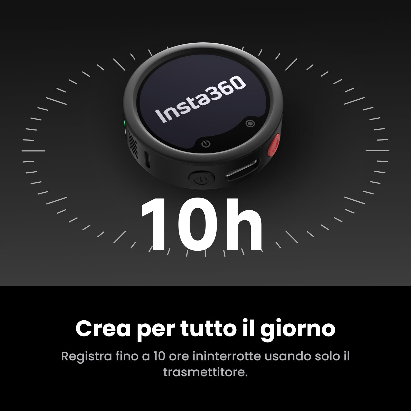 Insta360 Mic Pro Trasmettitore Nero grafite, mini microfono lavalier wireless per iPhone/videocamera/Android, cattura video, Bluetooth, display E-ink personalizzabile, 3 mic
