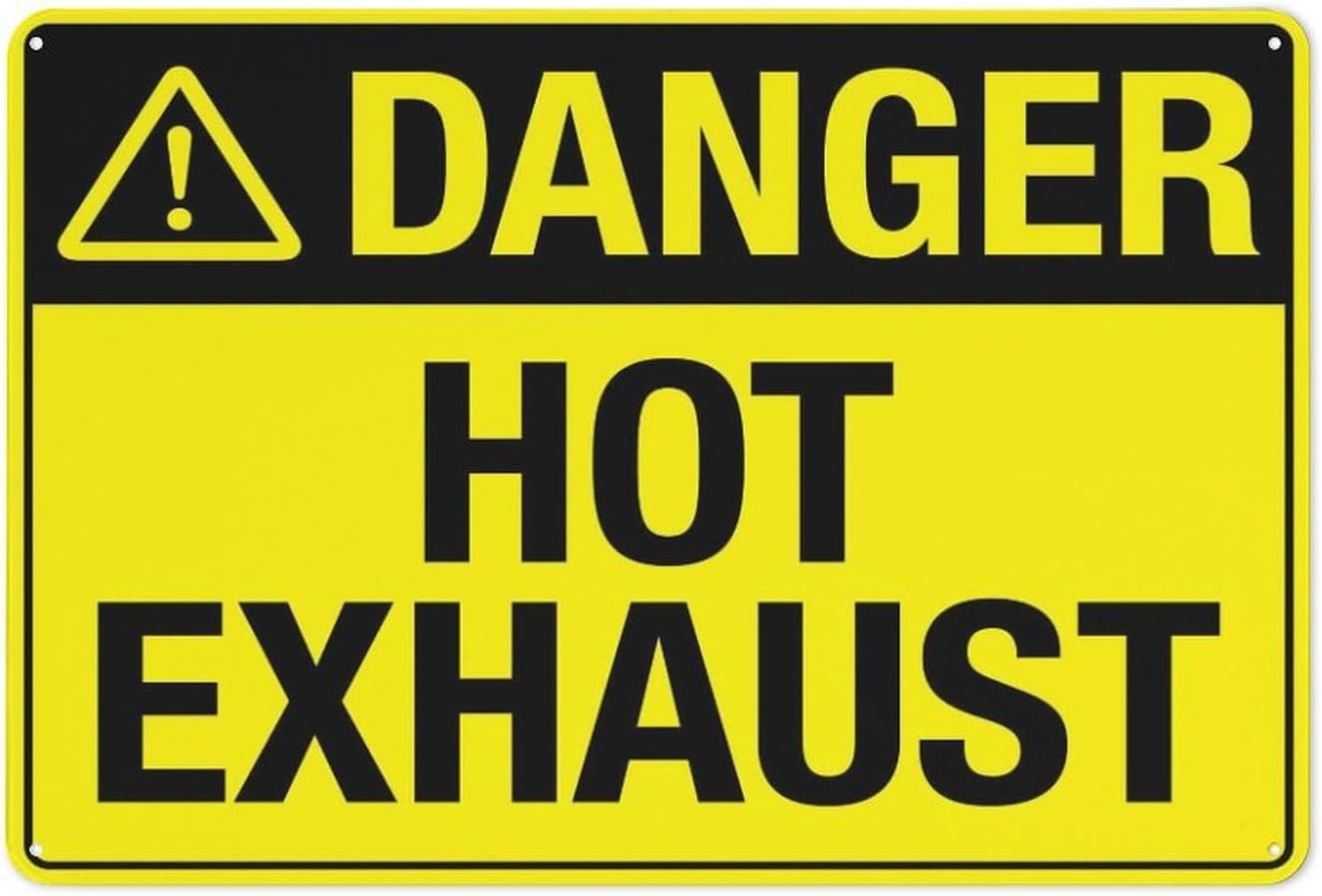 Bdrkldc Colour11 Warning Sign - Danger Hot Exhaust Vintage, Aluminum Metal Tin Sign, For Home, Kitchen, Farm, Garden, Garage, Wall Decor, 12X16 Inch