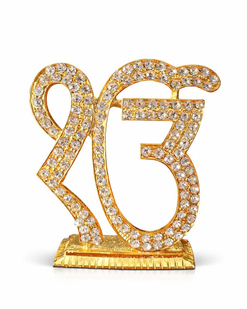 BEXCO ik onkar | Statue for Car Dashboard | Home Decor | Gifting | Decorative Showpiece - 6 cm Height (Metal, Gold)