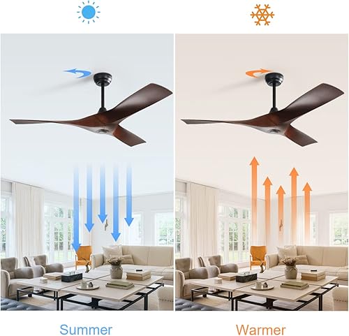 Miniatura 5 de Ventilador de techo de 52 pulgadas sin luces con control remoto, ventilador de techo interior de perfil bajo sin luz, motor CC reversible de 6