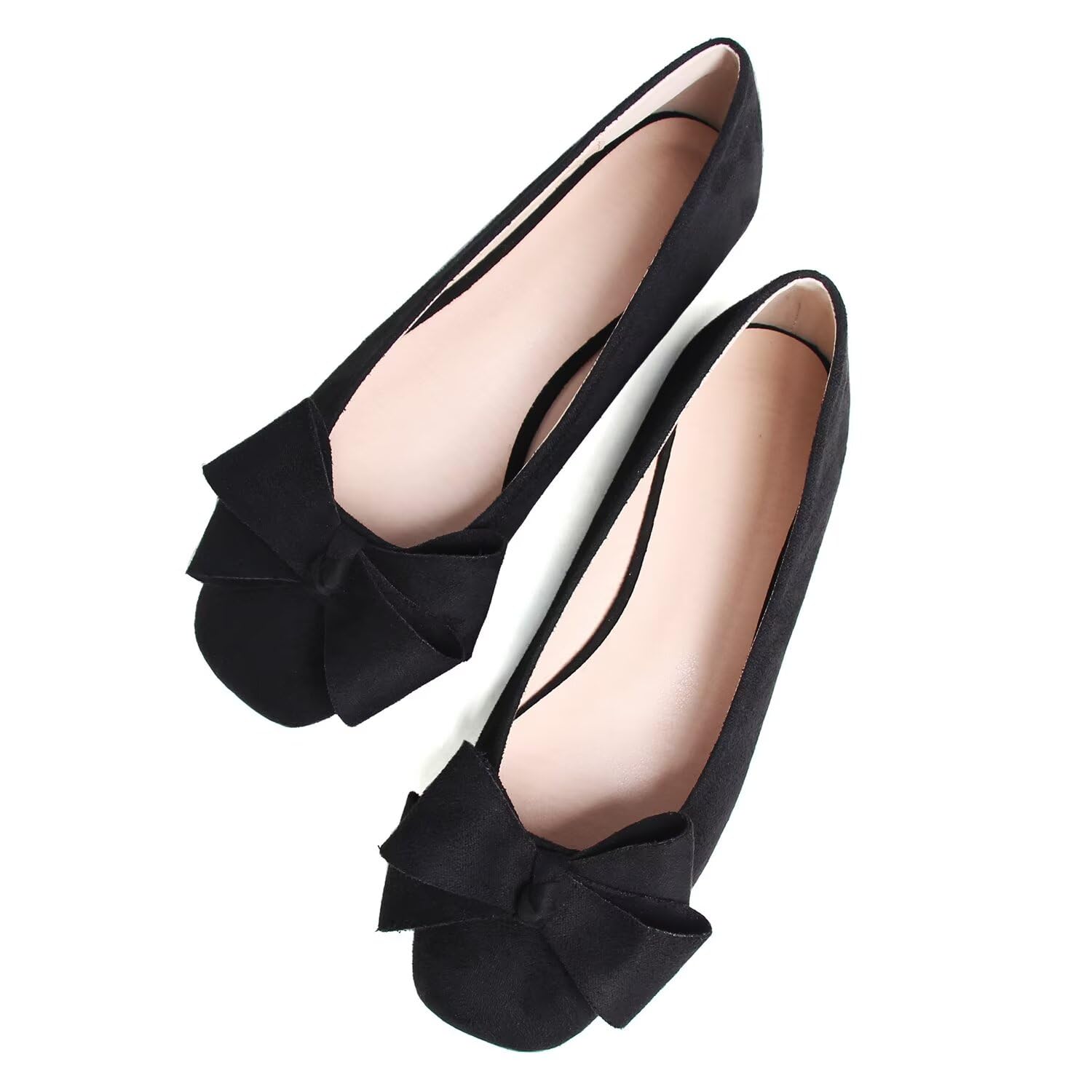 Bow-Knot Ballet Flats Womens Square Toe Flat Shoes Suede Dress Shoes Comfort Slip-On Loafers Casual Women's Flats