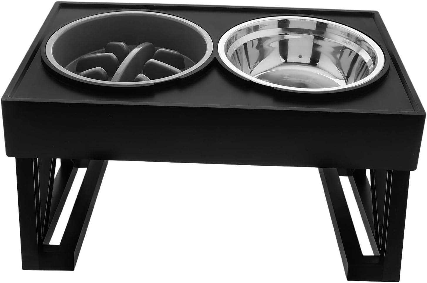 SUPVOX Elevated Stainless Steel Cat Food and Slow Feed Dog Bowl Set with Adjustable Stand for Small Pets Feeding and Watering