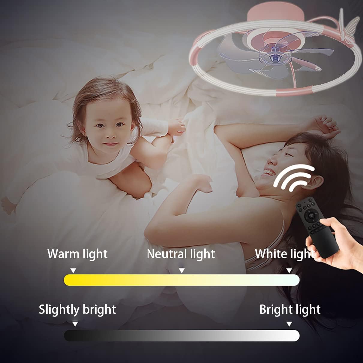 YUEGOO Ceiling Fans with Lamps,Kids Ceiling Fan with Light and Remote Control Mute 3 Speeds Bedroom Led Dimmable Round Fan Ceiling Light with Timer 48W*2 Modern Living Room Quiet Ceiling Fan Light/D