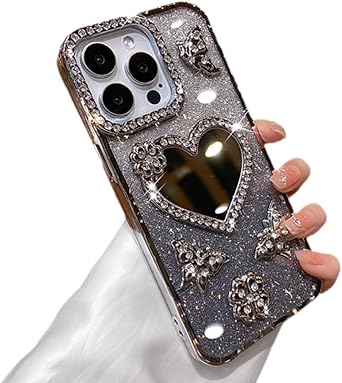 Designed for iPhone Case,Luxury Electroplated Glitter Bling Mirror Spark Sparkly Shockproof Protective Cover Phone Case iPhone 13 Pro,Grey