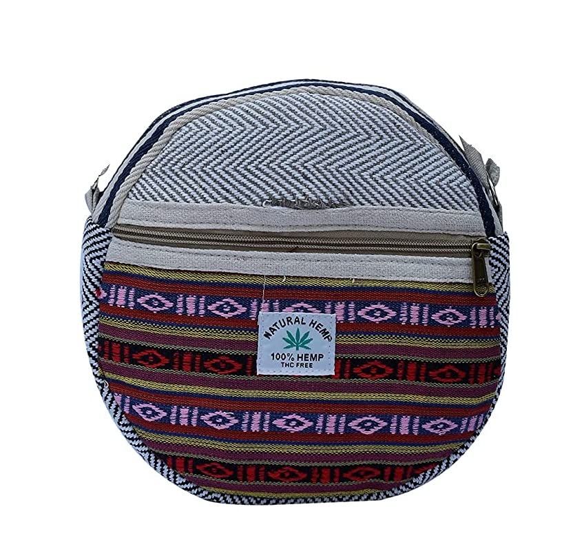 Image of ANESHA Sling Side bag Square Shape Small Size with Multi-pocket- White and Multicolor Outer cover Side bag for Fashionable Men and Women Round Sling 2 Compartments Pack of 1 (9 x 9 Inches)