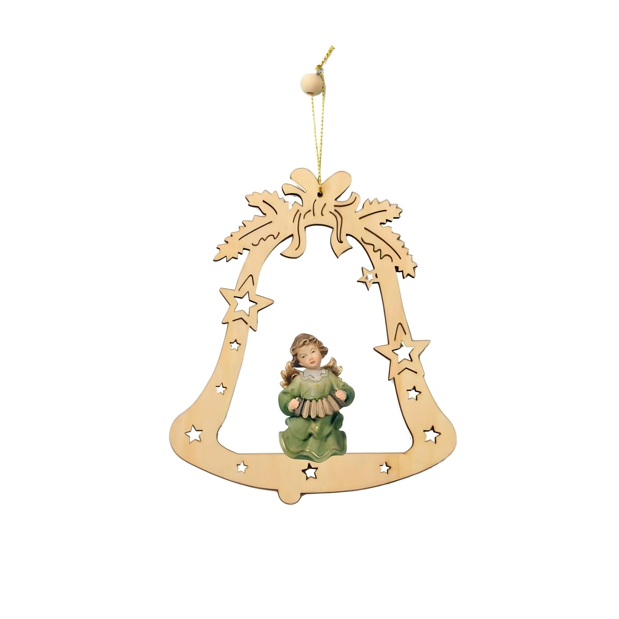 Dolfi | Bell and Angel 15 cm | Hand Painted Wood in Val Gardena | Religious Article