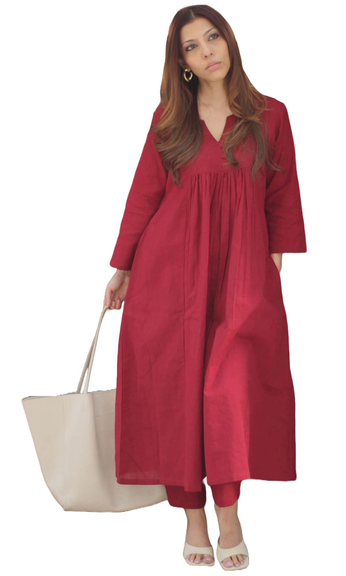 Women's Rayon Viscose Solid A-Line Kurta with Pant