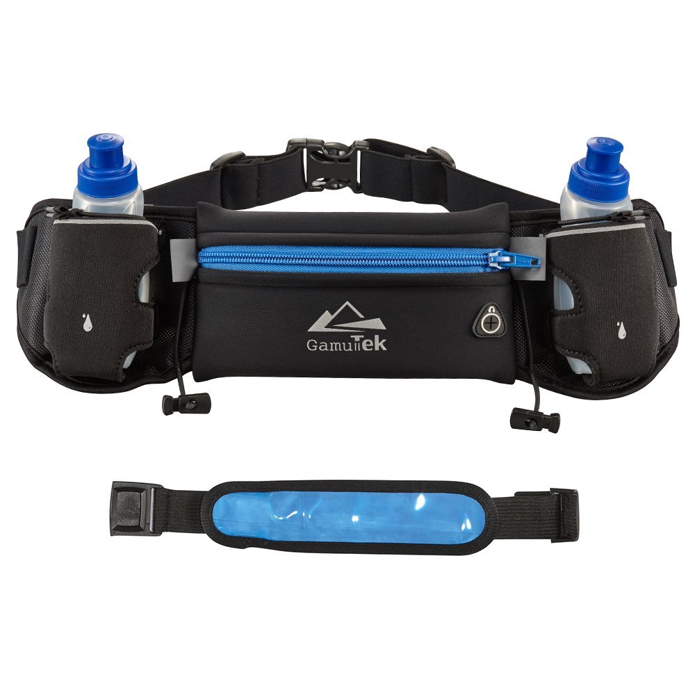 GamutTekTM Hydration Running Belt With Water Bottles: #1 Best Recommended Running Fuel Belt For Men And Women Perfect for Marathons, Hiking - Pockets Fits iPhones 6/6S Plus & Free LED Safety Armband