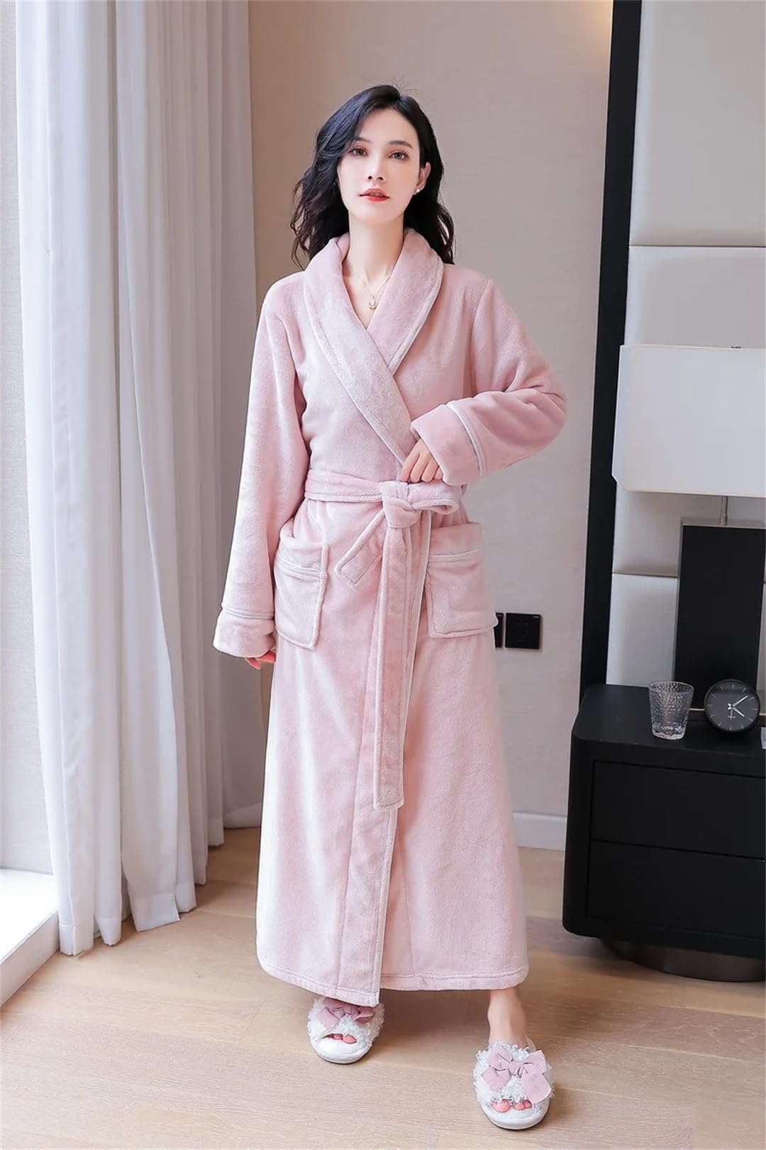 Albornoz de invierno para hombre y mujer, de forro polar mullido, para dormir y dormir largo, para hotel y spa