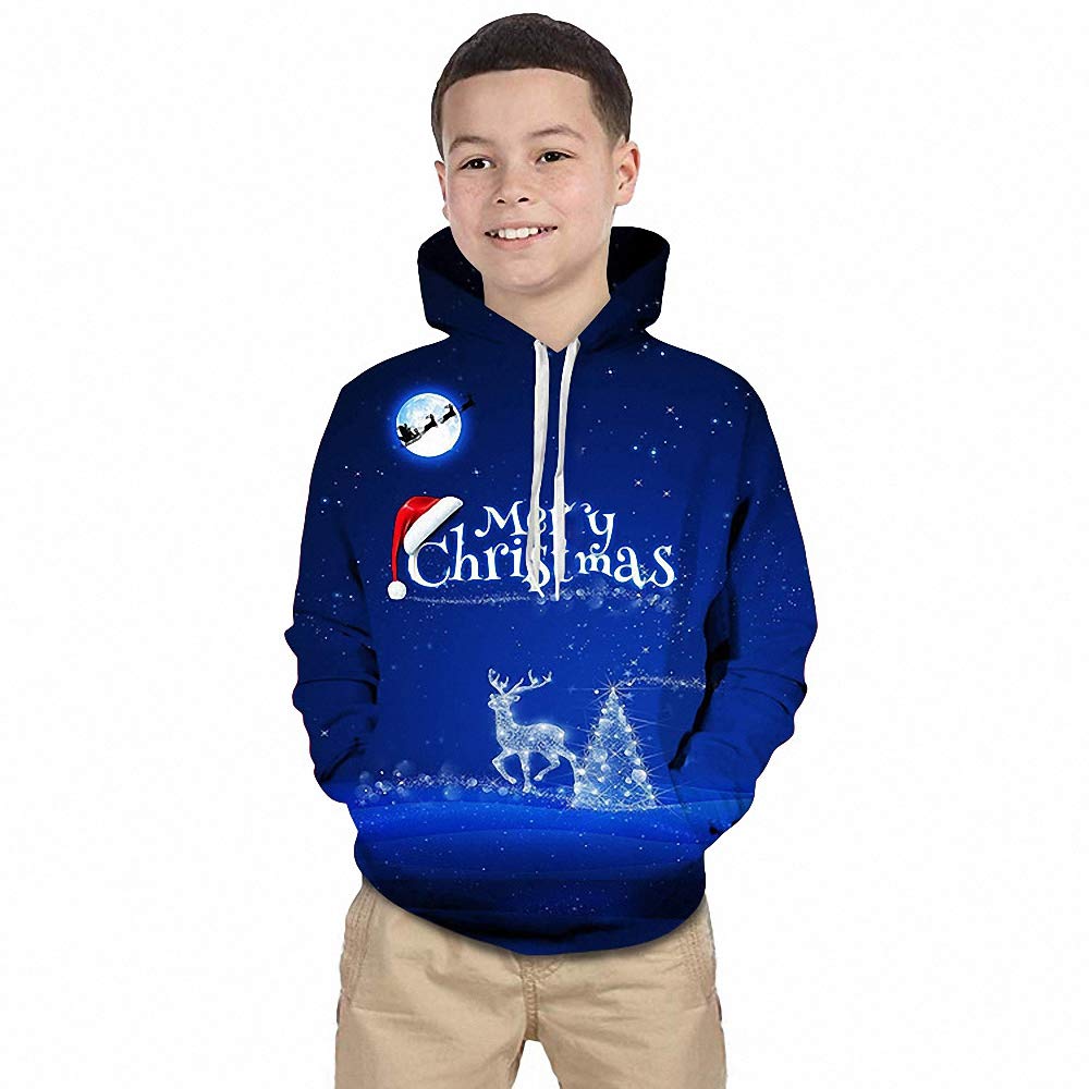 Christmas 3D Printed Sweatshirt, Merry Christmas 3D Pattern Pullover, Hooded Casual Sweater Coat with Pocket, for Unisex Boy Girl