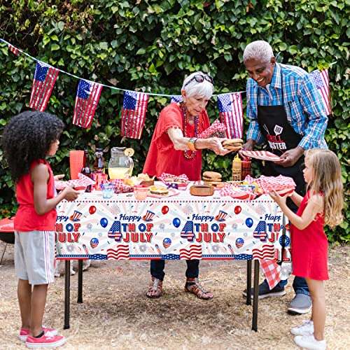 Image of CMUSKO 4th of July Tablecloth, 3Pcs Happy Fourth of July Table Cloth Plastic Rectangle Patriotic Table Cover for Independence Day Tables Decor Party Supplies, 108x180cm