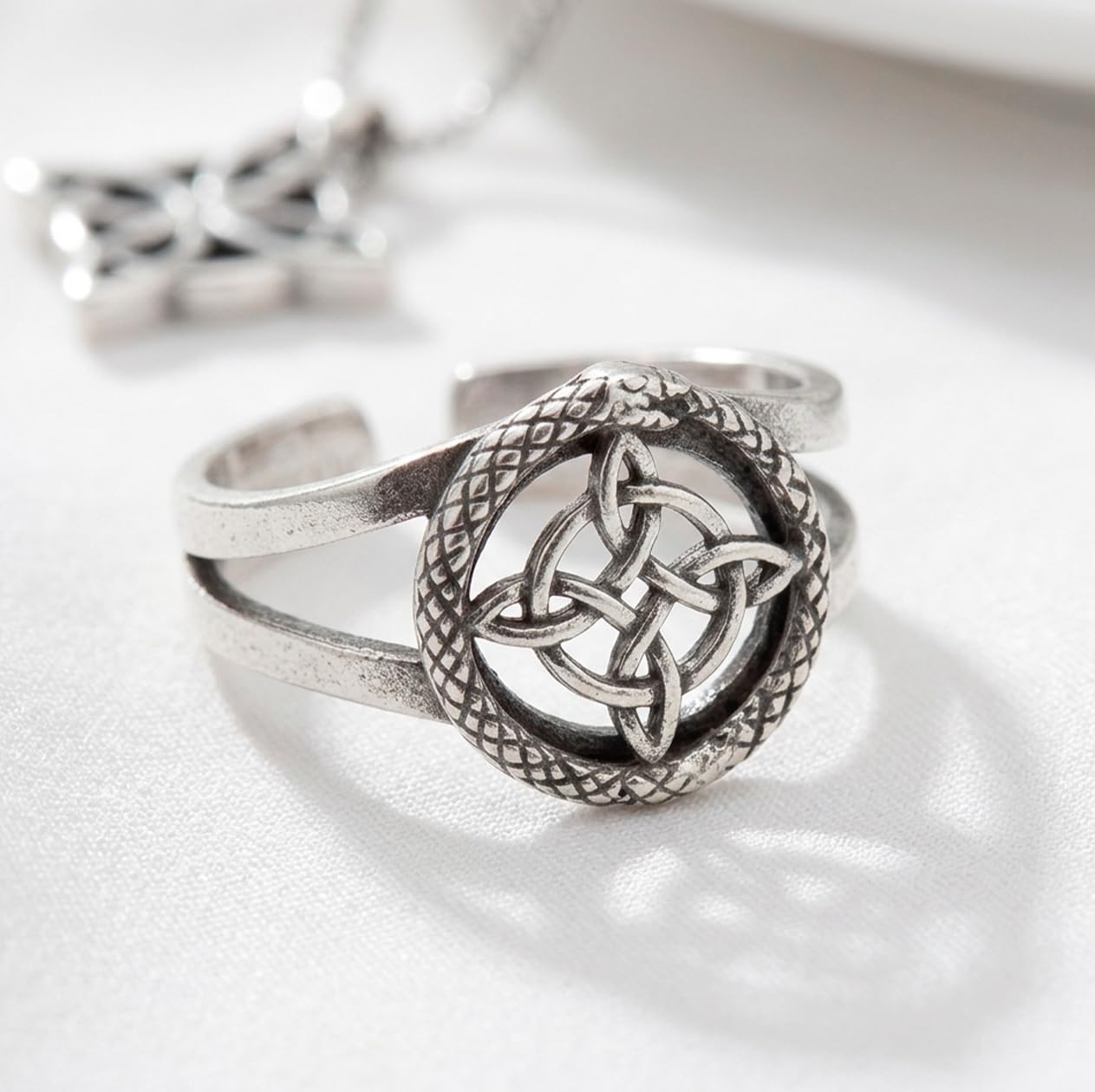 Only faith Pierścionek czarownicy ze srebra próby 925, celtycki design, regulowany rozmiar 6-8, celtycki uroboros Amulet ochronny