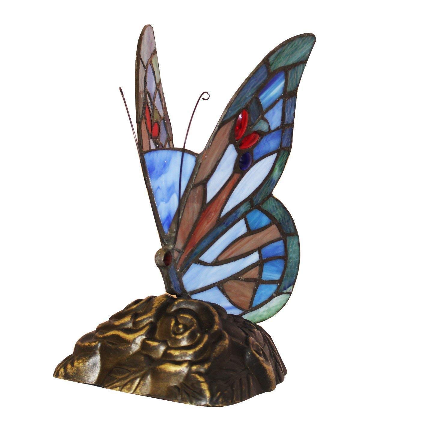 BELOFAY Blue Butterfly Tiffany Lamps, Stained Glass Handmade Tiffany Vintage Bedside Table Lamps for Living Room, Bedroom, and Lounge (8 inches)