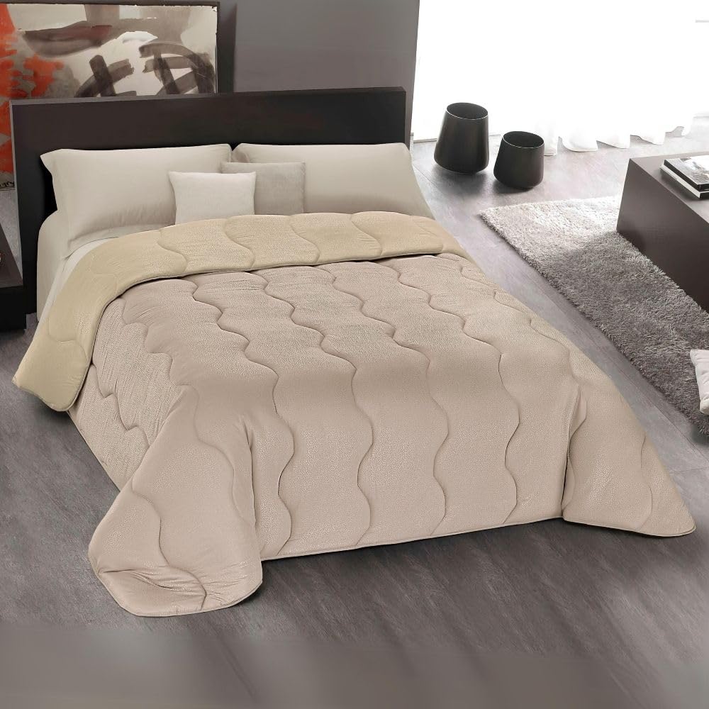 MAXIME MAISON - Colchas Cama 135 Modernas (215x265cm) Colcha de Invierno (300 gr/mq) Cubrecama con Coloración Doble Cara, Cubre Cama en Microfibra Suave Made in Italy (Beige/Marrón Claro)