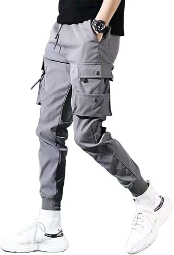 Astellarie Mens Fashion Casual Pants Multi-Pockets Cargo Joggers Gym Camo Drawstring Long Pants