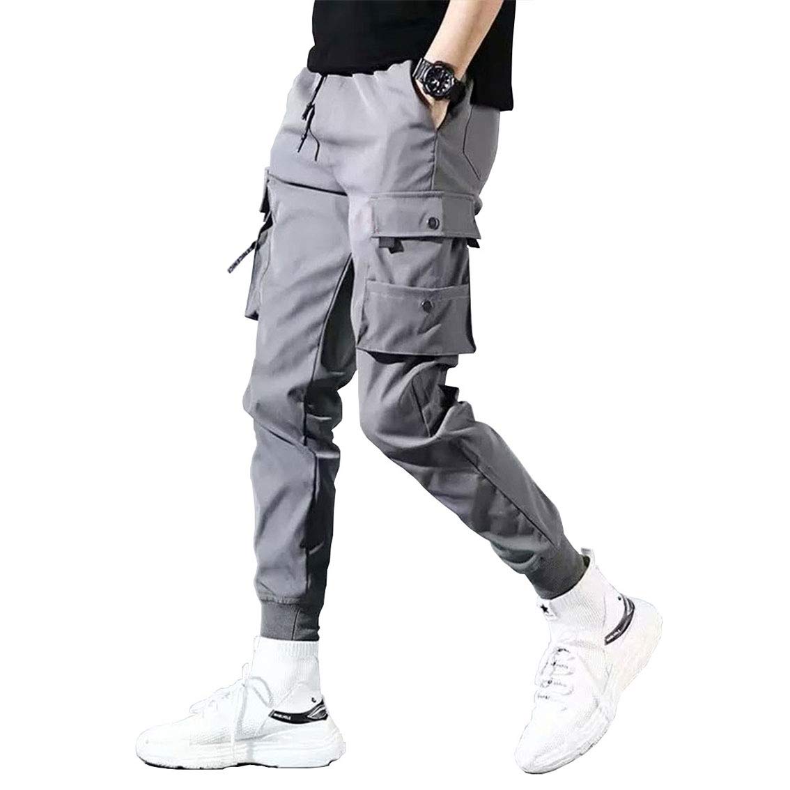 Astellarie Mens Fashion Casual Pants Multi-Pockets Cargo Joggers Gym Camo Drawstring Long Pants