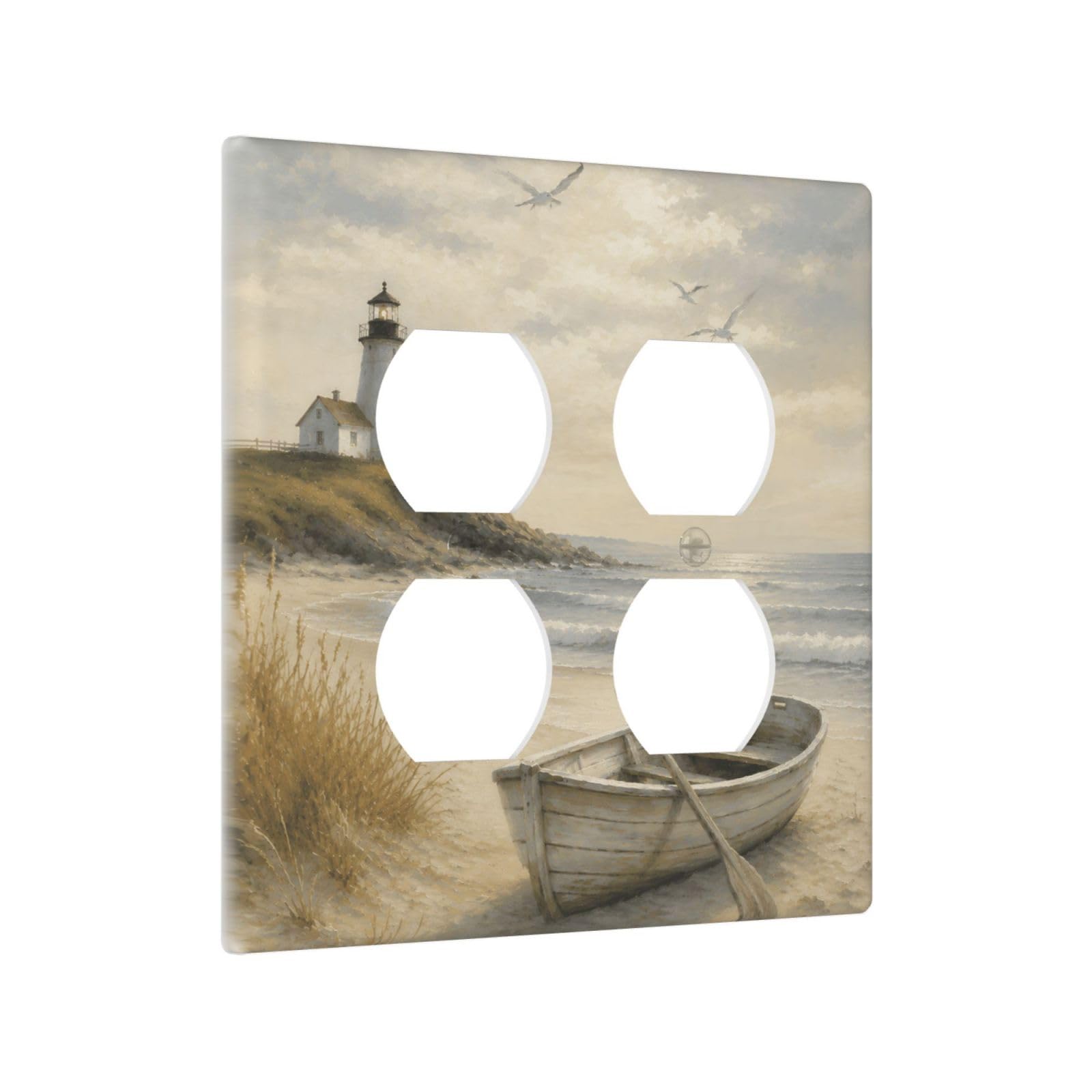 Thsanju Outlet Covers Coastal Lighthouse Boat 2-Gang Duplex Light Switch Covers Decorative Nautical Beach Ocean Gfci Wall Plate Electrical Receptacle Switchplate Plug Faceplate for Kitchen Decor