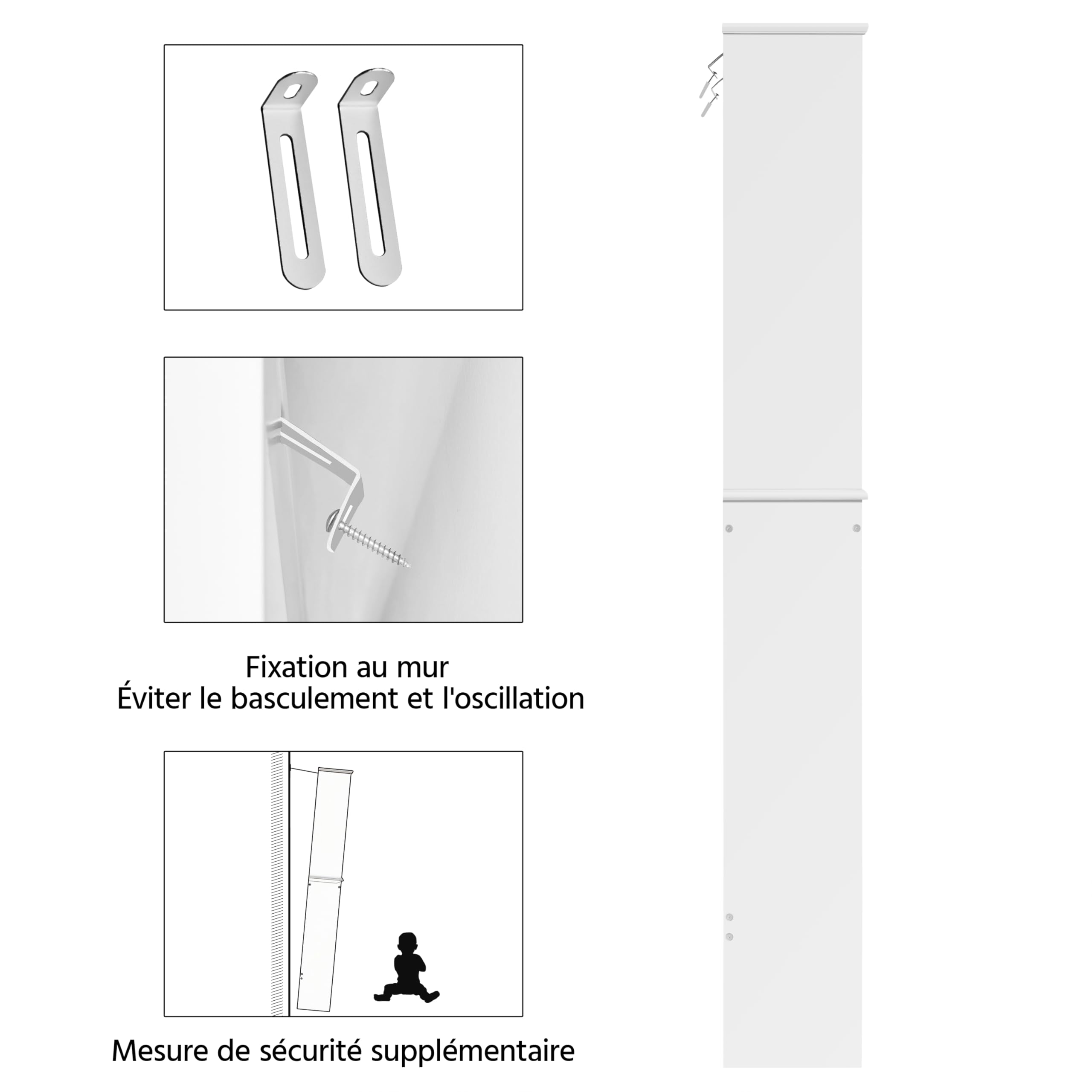 Yaheetech Meuble WC Dessus de Toilette/Machine à Laver, 75 x 23 x 180 cm, Armoire de Rangement de Salle de Bain avec 2 Étagères Réglables et 1 Compartiment Ouvert, Meuble Colonne sur Pied Blanc