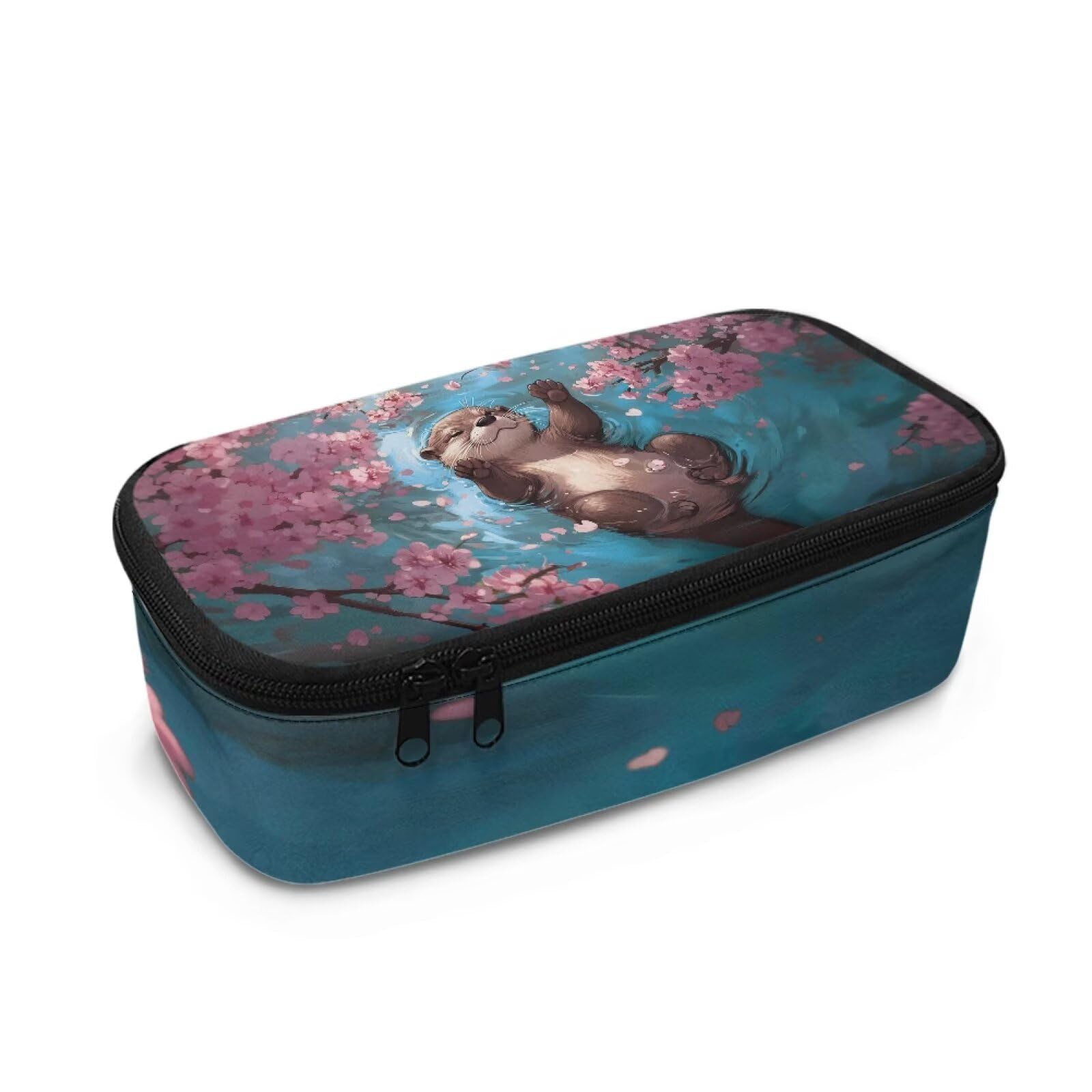 TOADDMOS Cute Beaver Pencil Case for Girls Women Pink Cherry Blossom Desk Organizer Multi-Functional Storage Bag for School Supplies and Cosmetics