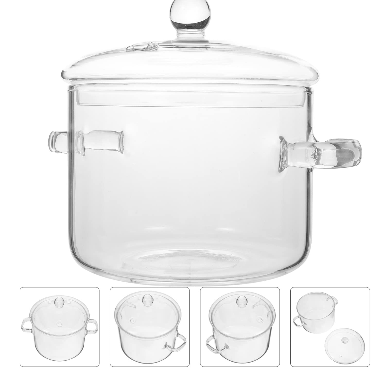 OUNONA Pentola in Vetro Borosilicato Alta Densità Da 1900Ml Con Coperchio E Maniglie Ergonomiche Ideale Per Cucina Induzione Zuppe Noodles Istantanei E Stufati Domestici