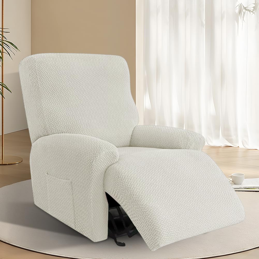 Set di 4 coprisedia per poltrona relax, copertura stretch completa, coprisedia lavabile con tasche, coprisedia per poltrona, fodera per divano, per poltrona relax (Beige)