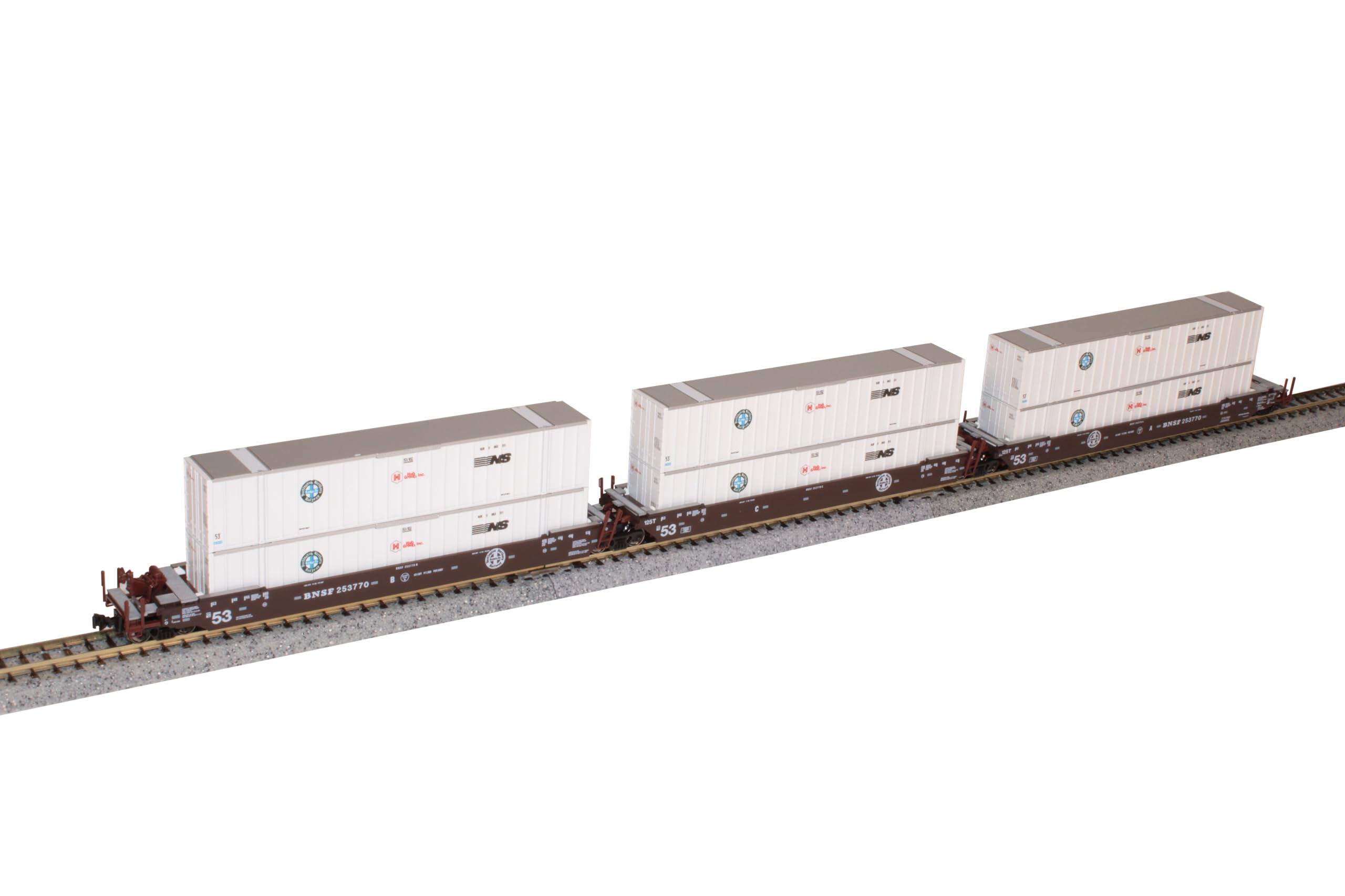 N Gunderson Maxi-IV BNSF Original Logo Well Car Set - BNSF/NS Container