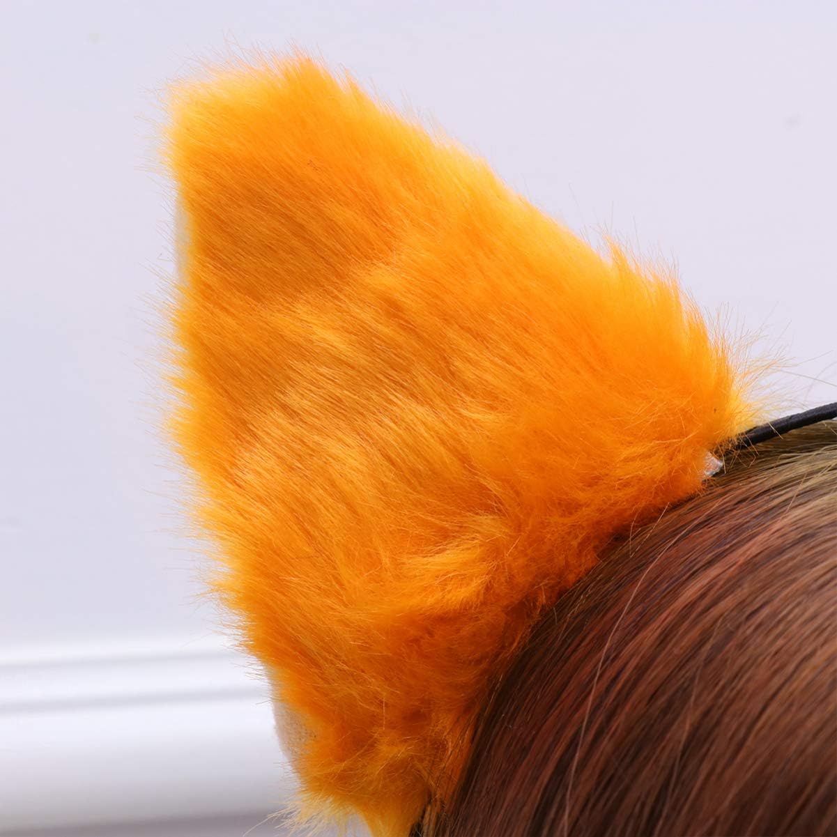 Lurrose Cat Fox Long Fur Ears Headband Cosplay Party Costume Hairbands Cut Plush Hair Hoop Headdress for Women Girls Orange - Image 3