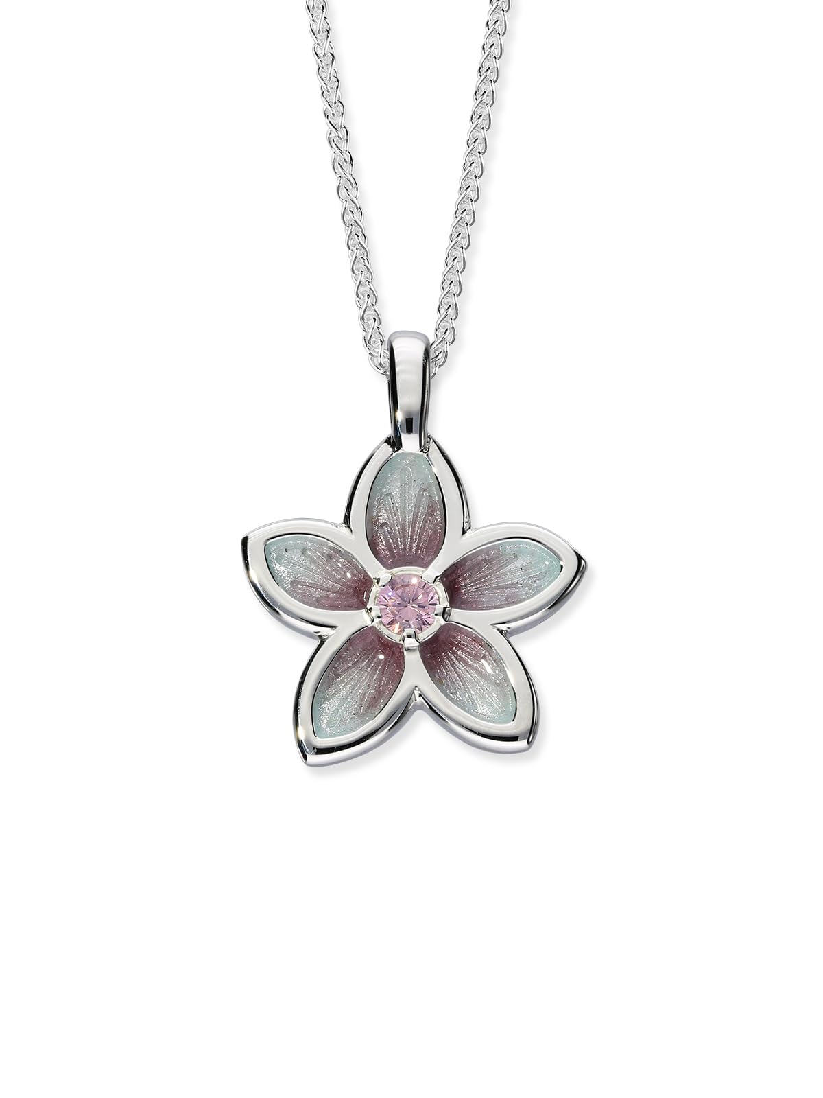 ORTAK 925 Sterling Silver Handmade Pendant Necklace | Hot Glass Hand Enamel In Pink Lotus Colourways | Cubic Zirconia Gemstone | High Polished | Scottish Fine Jewellery | Made In Scotland