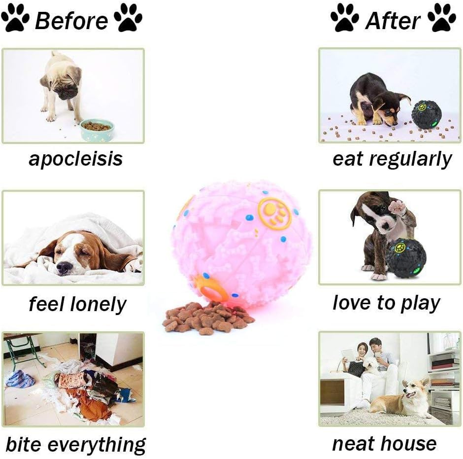 Image of Squeaky Ball Toy Treat Food Dispenser Ball Toy with Duck Sound, Dental Cleaning and Interactive Toy for Small Medium Dogs (Pink)